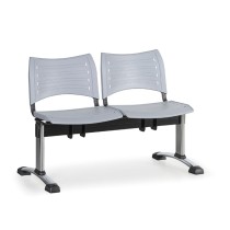 Plastová lavice do čekáren VISIO, 2-sedák, šedá, chromované nohy
