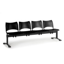 Plastová lavice do čekáren VISIO, 4-sedák, černá, černé nohy