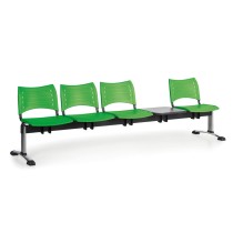 Plastová lavice do čekáren VISIO, 4-sedák, se stolkem, zelená, chromované nohy