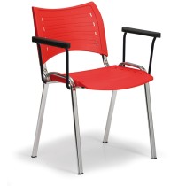 Plastová stolička SMART - chrómované nohy s podpierkami rúk, červená
