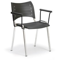 Plastová židle SMART - chromované nohy s područkami, černá