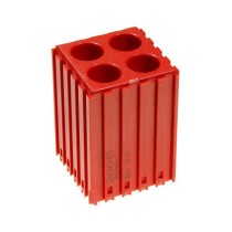 Plastový box na nářadí s válcovou stopkou D16, modul 5x5, 4 dutiny, červená