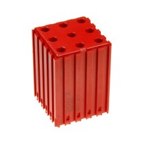 Plastový box na nářadí s válcovou stopkou D6, modul 5x5, 9 dutin, červená
