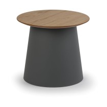 Plastový kávový stolík SETA s drevenou doskou, priemer 490 mm, sivý