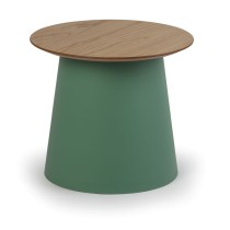 Plastový kávový stolík SETA s drevenou doskou, priemer 490 mm, zelený