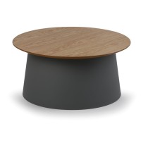 Plastový kávový stolík SETA s drevenou doskou, priemer 690 mm, sivý