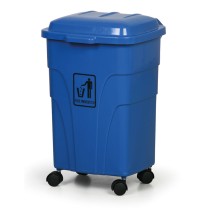 Plastový odpadkový koš na třídění odpadu, na kolečkách, 70 litrů, modrý