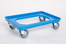 Plastový vozík na přepravky 600x400 mm, 250 kg, gumová kola, modrá