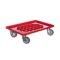 Plastový vozík s mřížkou na přepravky 600x400 mm, 250 kg, gumová kola, červená