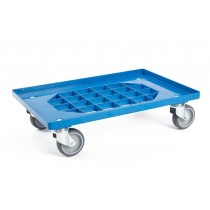 Plastový vozík s mřížkou na přepravky 600x400 mm, 250 kg, gumová kola, modrá