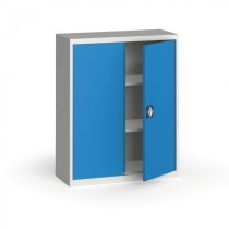 Plechová policová skříň, 1150 x 950 x 400 mm, 2 police, šedá / modrá