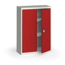 Plechová policová skříň na nářadí KOVONA, 1150 x 800 x 400 mm, 2 police, šedá/červená