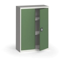 Plechová policová skříň na nářadí KOVONA, 1150 x 800 x 400 mm, 2 police, šedá/zelená