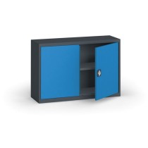 Plechová policová skriňa na náradie KOVONA, 800 x 1200 x 400 mm, 1 polica, antracit/modrá