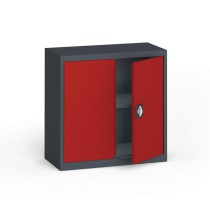 Plechová policová skriňa na náradie KOVONA, 800 x 800 x 400 mm, 1 polica, antracit/červená