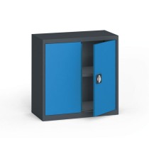 Plechová policová skriňa na náradie KOVONA, 800 x 800 x 400 mm, 1 polica, antracit/modrá