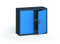 Plechová policová skriňa na náradie KOVONA, 800 x 950 x 400 mm, 1 polica, antracit/modrá