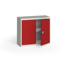 Plechová policová skriňa na náradie KOVONA, 800 x 950 x 400 mm, 1 polica, sivá/červená