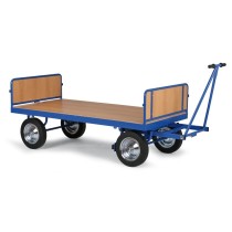 Plošinový vozík s ojom, bočnice vpredu/vzadu, 1000x2000 mm, 600 kg, dušové kolesá