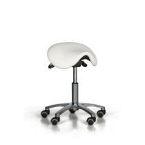 Pojazdná pracovná stolička ENIE, sedadlo v tvare sedla, univerzálne kolieska, biela