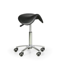 Pojízdná pracovní stolička PUR, sedák ve tvaru sedla, měkká kolečka