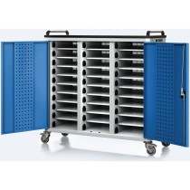 Pojízdný nabíjecí vozík pro notebooky a tablety, 30 přihrádek, šedá/modrá