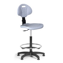 Pracovná stolička PUR bez podpierok rúk, asynchrónna mechanika, klzáky, sivá
