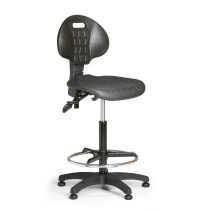 Pracovná stolička s klzákmi PUR, asynchrónna mechanika, čierna