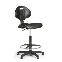 Pracovná stolička s klzákmi PUR, permanentný kontakt, čierna