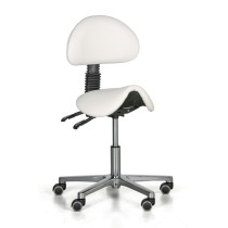 Pracovná stolička SHAWNA, sedák v tvare sedla, mäkké kolieska, biela