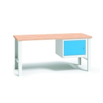 Pracovný stôl do dielne WL so závesnou skrinkou na náradie, buková škárovka, pevné kovové nohy, 1500 mm
