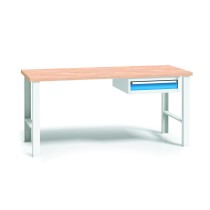Profesionálny dielenský stôl s drevenou pracovnou doskou, 1500x685x840-1050 mm, 1x 1 zásuvkový kontajner