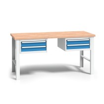 Profesionálny dielenský stôl s drevenou pracovnou doskou, 1700 x 840 - 1050 mm
