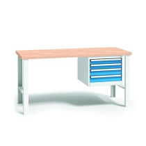 Profesionálny dielenský stôl s drevenou pracovnou doskou, 1700x685x840-1050 mm, 1x 4 zásuvkový kontajner