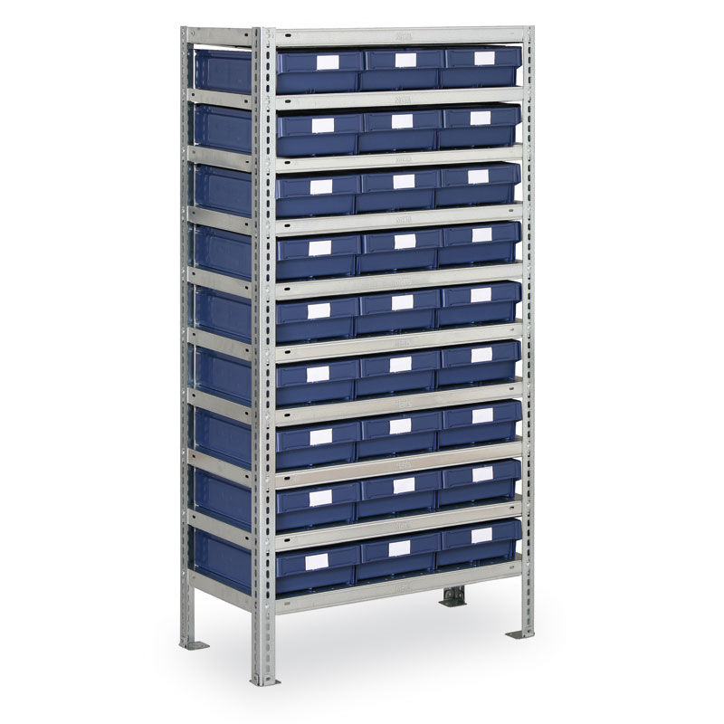 Regál s plastovými boxy MAX - 1600 x 800 x 300 mm, 27x box D