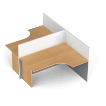 Rohový kancelářský pracovní stůl PRIMO s paravany, tvar T, magnetická tabule, 2 místa, buk