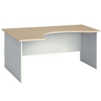 Rohový kancelársky pracovný stôl PRIMO FLEXI, zaoblený 1600 x 1200 mm, biela/dub prírodný, ľavý