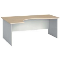 Rohový kancelársky pracovný stôl PRIMO FLEXI, zaoblený 1800 x 1200 mm, biela/dub prírodný, ľavý