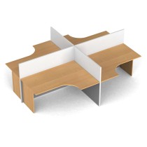 Rohový kancelársky pracovný stôl PRIMO s paravánom, otvorená, magnetická tabuľa, 4 miesta, buk