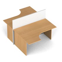 Rohový kancelársky stôl PRIMO s paravánom, otvorená, magnetická tabuľa, 2 miesta, buk