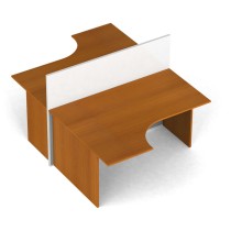 Rohový kancelársky stôl PRIMO s paravánom, otvorená, magnetická tabuľa, 2 miesta, čerešňa