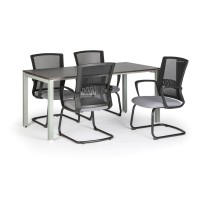Rokovací stôl s pl. doskou 1600 x 800, wenge + 4 konferenčné stoličky ROY, sivá