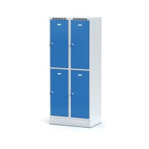 Šatní skříňka na soklu s úložnými boxy, 4 boxy, modré dveře, cylindrický zámek