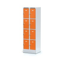 Šatní skříňka na soklu s úložnými boxy, 8 boxů, oranžové dveře, otočný zámek