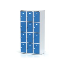 Šatní skříňka s úložnými boxy, 12 boxů, modré dveře, otočný zámek
