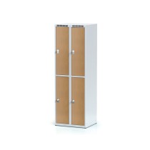 Šatní skříňka s úložnými boxy, 4 boxy 300 mm, laminované dveře buk, cylindrický zámek