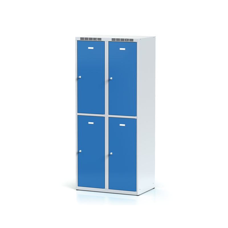 Šatní skříňka s úložnými boxy, 4 boxy, modré dveře, cylindrický zámek