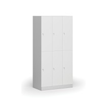 Šatní skříňka s úložnými boxy, 6 boxů, 1850 x 900 x 500 mm, cylindrický zámek, laminované dveře, bílá