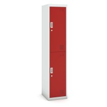 Šatní skříňka s úložnými boxy, dvoudveřová, cylindrický zámek, 1800 x 380 x 450 mm, šedá/červená