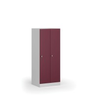 Šatní skříňka snížená, 2 oddíly, 1500 x 600 x 500 mm, otočný zámek, červené dveře